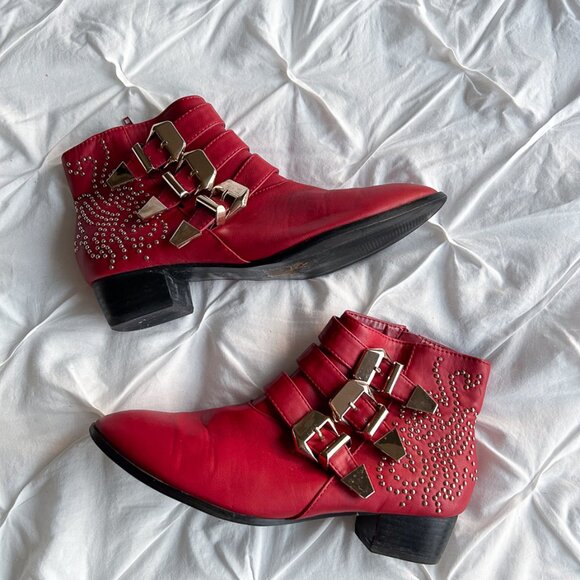 Forever 21 Red Studded Moto Boots – Size 8 - Picture 4 of 8